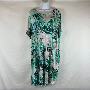 Lane Bryant Romper 18/20 Green Pink White Leaf Print Semi-Open Tie Back